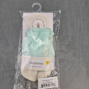 Burt's Bees Organic Cotton Baby Mittens 3 Pack Mint, White & Gray 0-6M